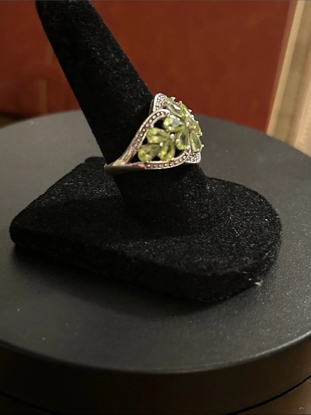 Green Clover Crystal Floral Statement Ring - Women's Jewelry , Sterling Silver